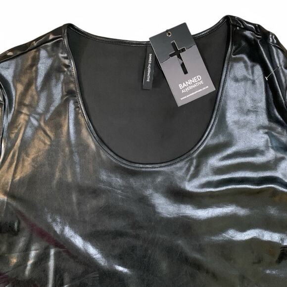 NWT Banned Apparel Wet-Look Fit-n-Flare Bell-Sleeved Mini Dress-3X - Picture 3 of 10